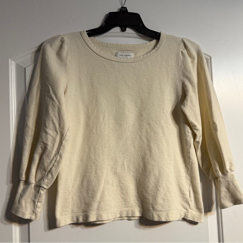 Free Assembly Womens Small Top Beige Puff Sleeve Organic Cotton Cottagecore